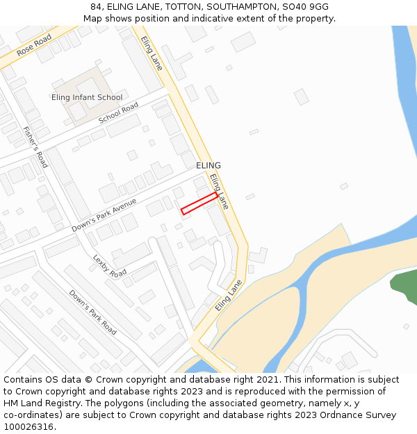 84, ELING LANE, TOTTON, SOUTHAMPTON, SO40 9GG: Location map and indicative extent of plot