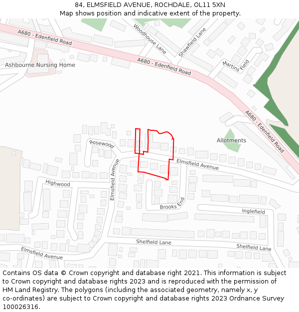 84, ELMSFIELD AVENUE, ROCHDALE, OL11 5XN: Location map and indicative extent of plot