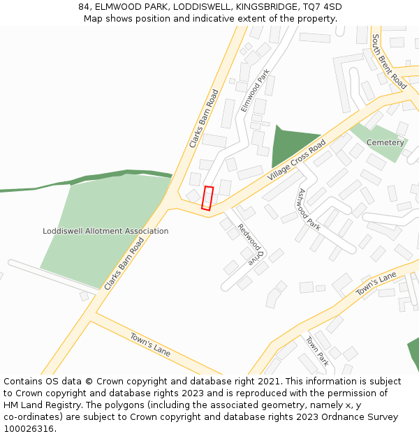 84, ELMWOOD PARK, LODDISWELL, KINGSBRIDGE, TQ7 4SD: Location map and indicative extent of plot