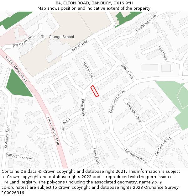 84, ELTON ROAD, BANBURY, OX16 9YH: Location map and indicative extent of plot