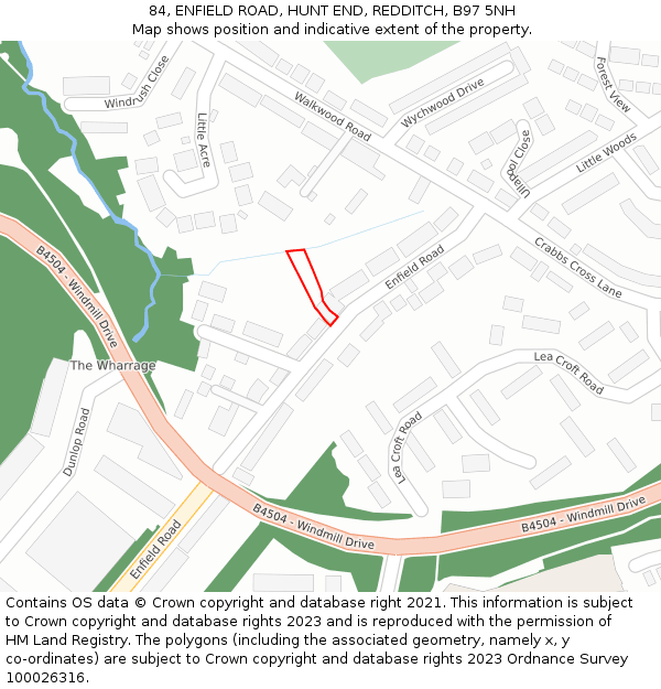 84, ENFIELD ROAD, HUNT END, REDDITCH, B97 5NH: Location map and indicative extent of plot