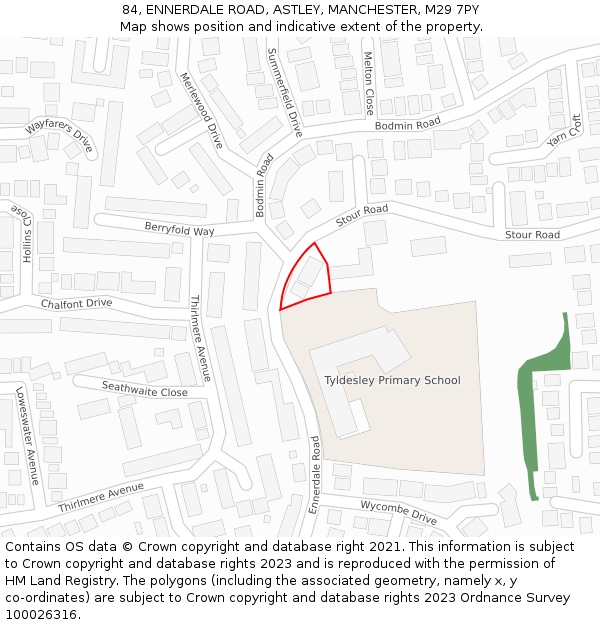 84, ENNERDALE ROAD, ASTLEY, MANCHESTER, M29 7PY: Location map and indicative extent of plot