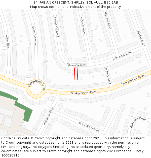 84, FABIAN CRESCENT, SHIRLEY, SOLIHULL, B90 2AB: Location map and indicative extent of plot