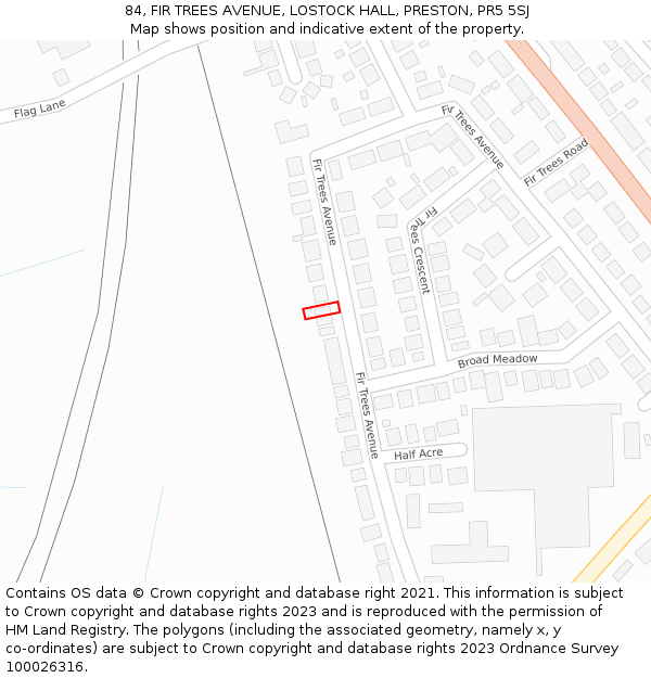 84, FIR TREES AVENUE, LOSTOCK HALL, PRESTON, PR5 5SJ: Location map and indicative extent of plot