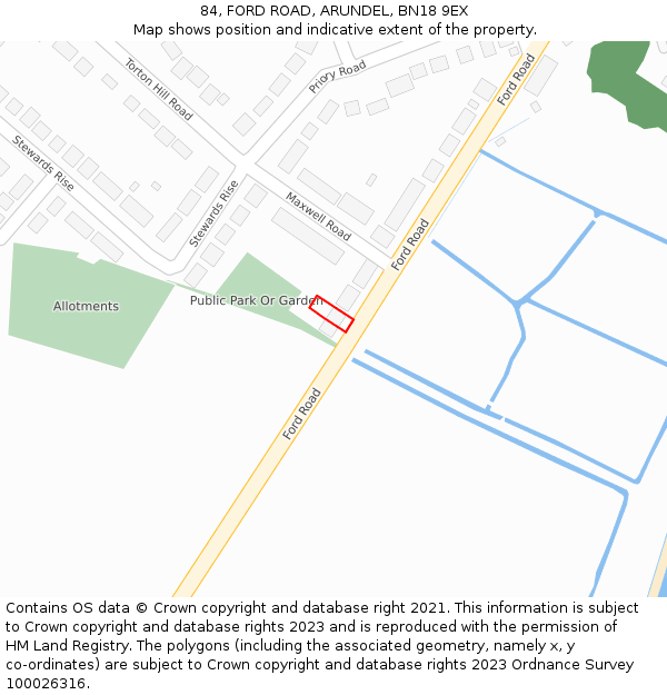 84, FORD ROAD, ARUNDEL, BN18 9EX: Location map and indicative extent of plot