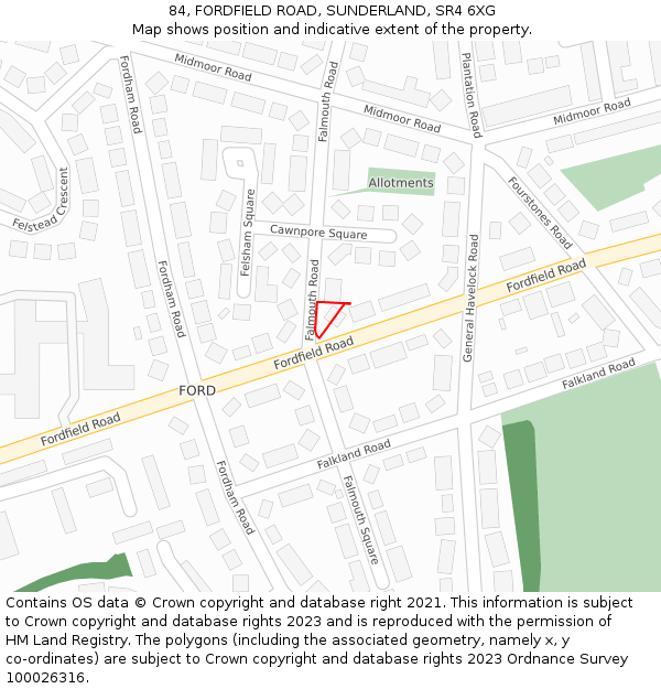 84, FORDFIELD ROAD, SUNDERLAND, SR4 6XG: Location map and indicative extent of plot