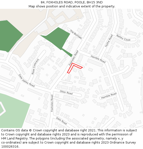 84, FOXHOLES ROAD, POOLE, BH15 3ND: Location map and indicative extent of plot