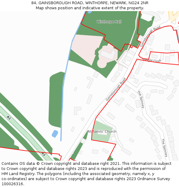 84, GAINSBOROUGH ROAD, WINTHORPE, NEWARK, NG24 2NR: Location map and indicative extent of plot