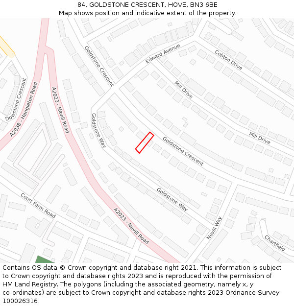 84, GOLDSTONE CRESCENT, HOVE, BN3 6BE: Location map and indicative extent of plot