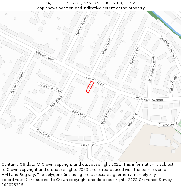 84, GOODES LANE, SYSTON, LEICESTER, LE7 2JJ: Location map and indicative extent of plot