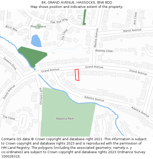 84, GRAND AVENUE, HASSOCKS, BN6 8DD: Location map and indicative extent of plot