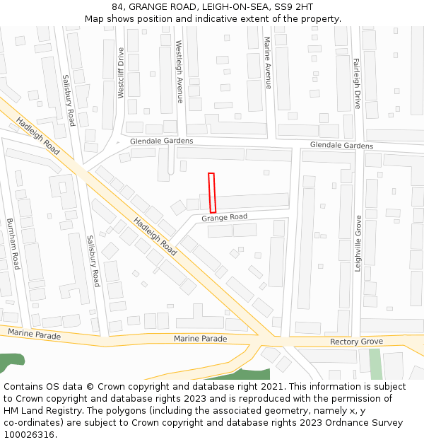 84, GRANGE ROAD, LEIGH-ON-SEA, SS9 2HT: Location map and indicative extent of plot