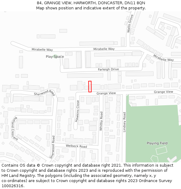 84, GRANGE VIEW, HARWORTH, DONCASTER, DN11 8QN: Location map and indicative extent of plot