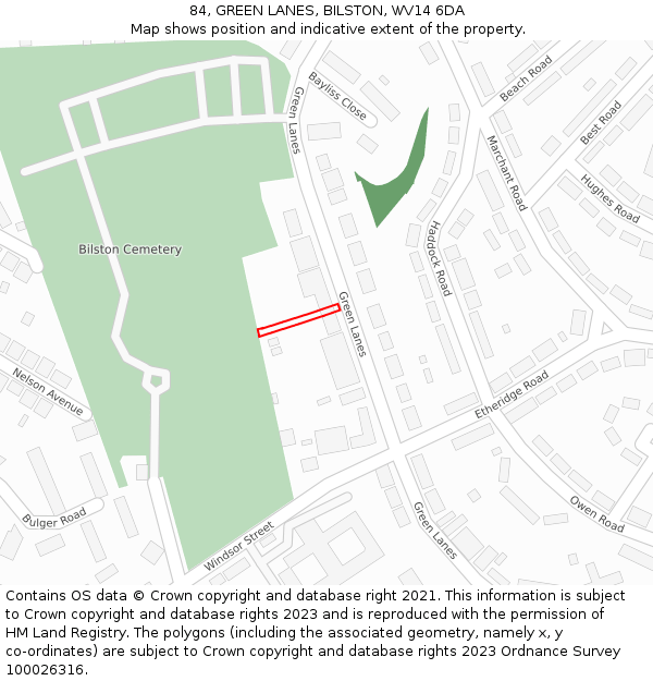 84, GREEN LANES, BILSTON, WV14 6DA: Location map and indicative extent of plot