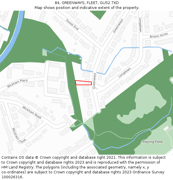 84, GREENWAYS, FLEET, GU52 7XD: Location map and indicative extent of plot