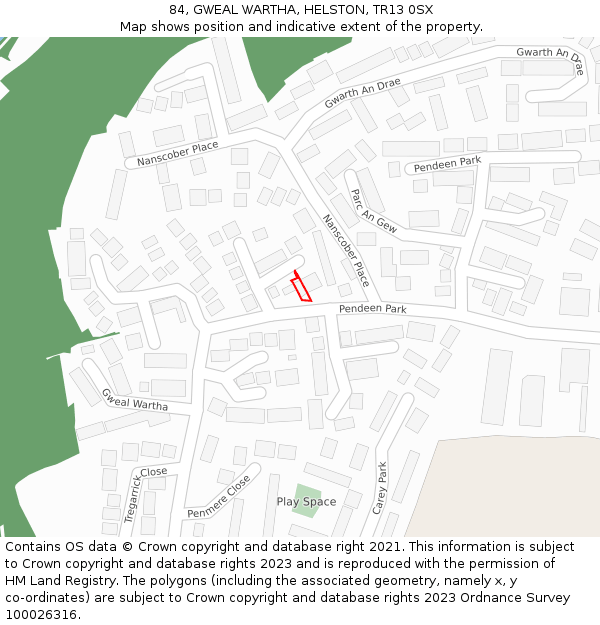 84, GWEAL WARTHA, HELSTON, TR13 0SX: Location map and indicative extent of plot