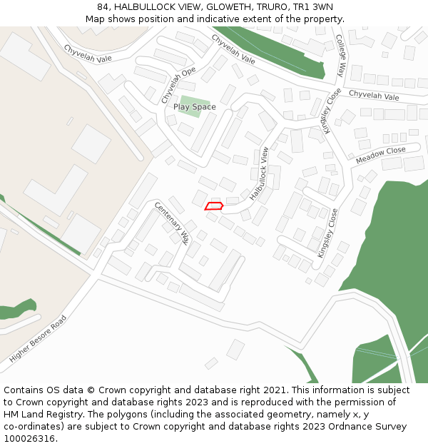 84, HALBULLOCK VIEW, GLOWETH, TRURO, TR1 3WN: Location map and indicative extent of plot