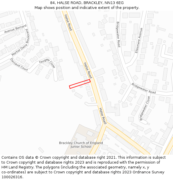 84, HALSE ROAD, BRACKLEY, NN13 6EG: Location map and indicative extent of plot