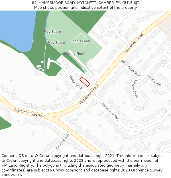 84, HAMESMOOR ROAD, MYTCHETT, CAMBERLEY, GU16 6JD: Location map and indicative extent of plot