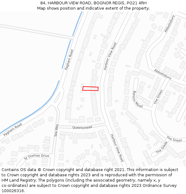 84, HARBOUR VIEW ROAD, BOGNOR REGIS, PO21 4RH: Location map and indicative extent of plot