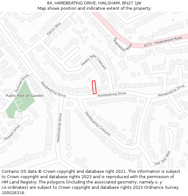 84, HAREBEATING DRIVE, HAILSHAM, BN27 1JW: Location map and indicative extent of plot