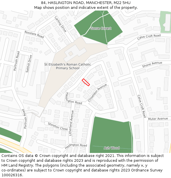 84, HASLINGTON ROAD, MANCHESTER, M22 5HU: Location map and indicative extent of plot