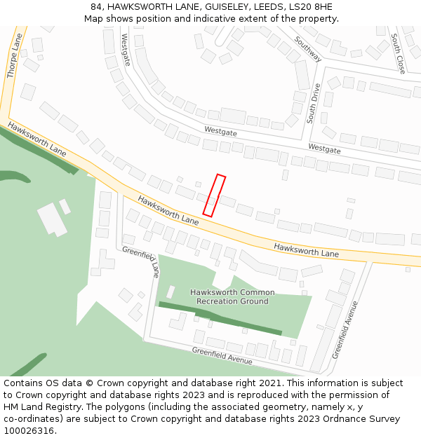 84, HAWKSWORTH LANE, GUISELEY, LEEDS, LS20 8HE: Location map and indicative extent of plot