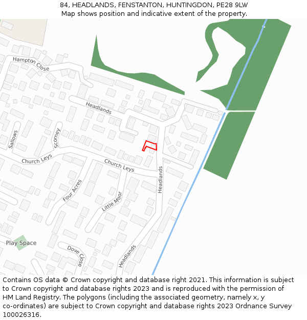 84, HEADLANDS, FENSTANTON, HUNTINGDON, PE28 9LW: Location map and indicative extent of plot