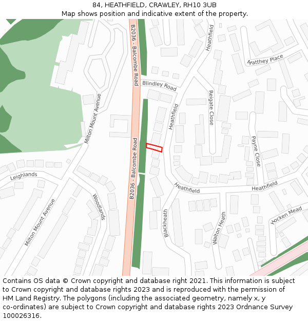 84, HEATHFIELD, CRAWLEY, RH10 3UB: Location map and indicative extent of plot