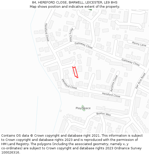 84, HEREFORD CLOSE, BARWELL, LEICESTER, LE9 8HS: Location map and indicative extent of plot