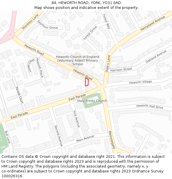 84, HEWORTH ROAD, YORK, YO31 0AD: Location map and indicative extent of plot