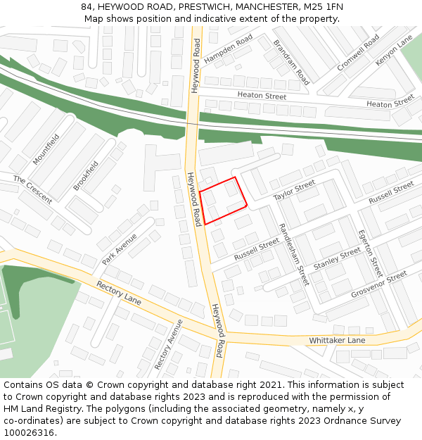 84, HEYWOOD ROAD, PRESTWICH, MANCHESTER, M25 1FN: Location map and indicative extent of plot