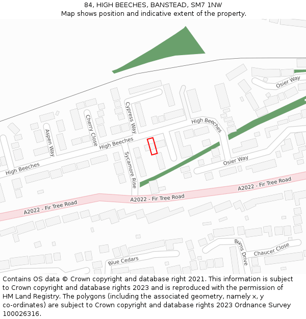 84, HIGH BEECHES, BANSTEAD, SM7 1NW: Location map and indicative extent of plot