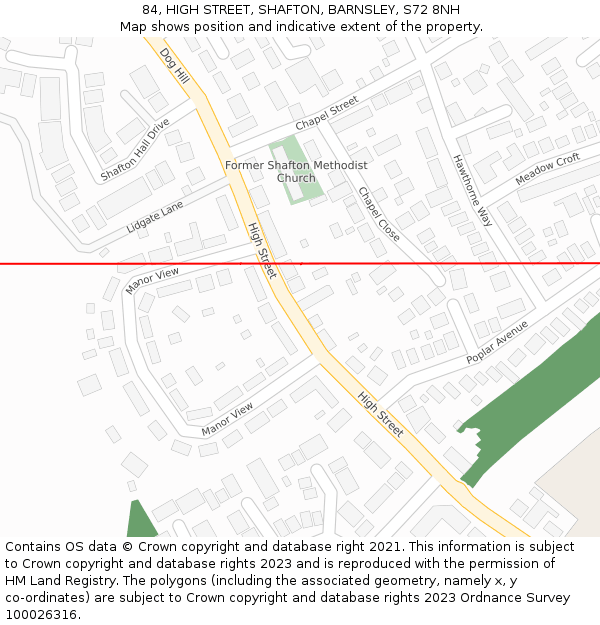 84, HIGH STREET, SHAFTON, BARNSLEY, S72 8NH: Location map and indicative extent of plot