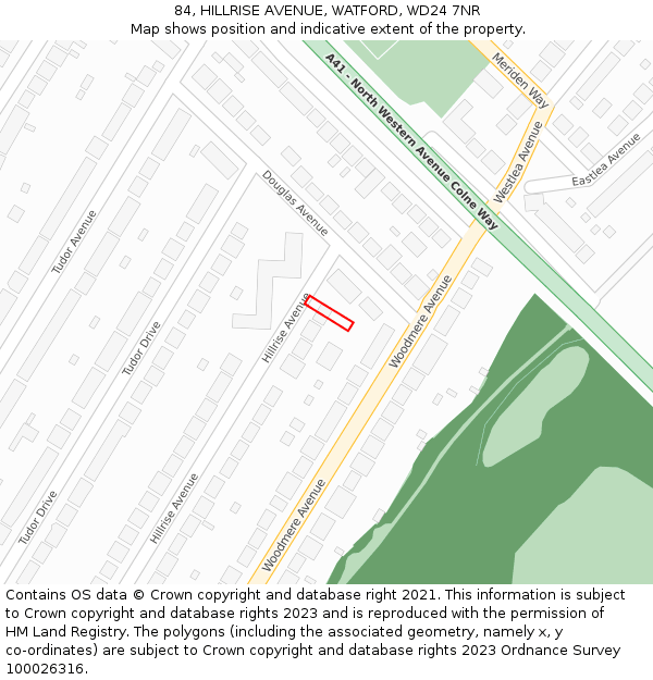 84, HILLRISE AVENUE, WATFORD, WD24 7NR: Location map and indicative extent of plot