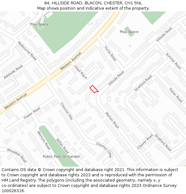 84, HILLSIDE ROAD, BLACON, CHESTER, CH1 5NL: Location map and indicative extent of plot