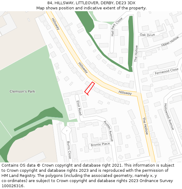84, HILLSWAY, LITTLEOVER, DERBY, DE23 3DX: Location map and indicative extent of plot