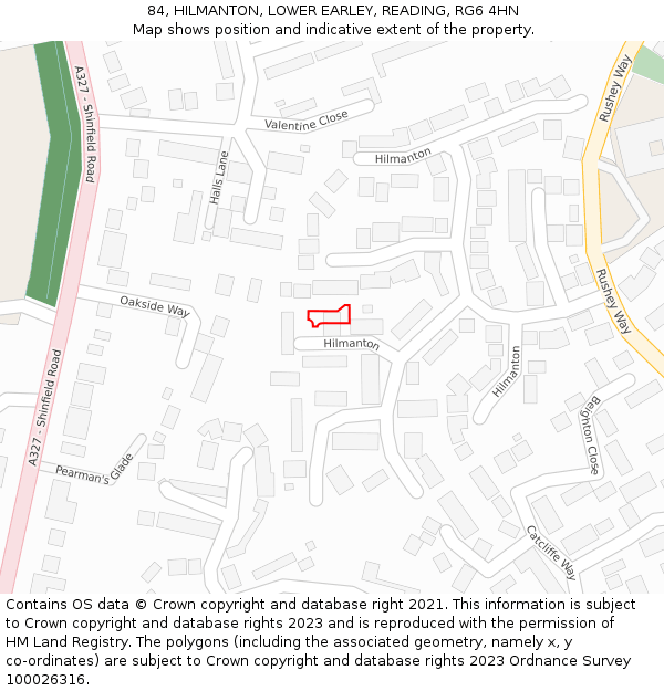 84, HILMANTON, LOWER EARLEY, READING, RG6 4HN: Location map and indicative extent of plot