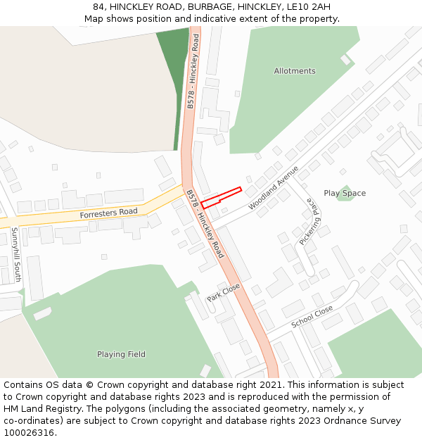 84, HINCKLEY ROAD, BURBAGE, HINCKLEY, LE10 2AH: Location map and indicative extent of plot