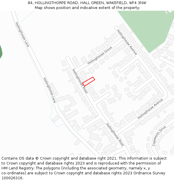 84, HOLLINGTHORPE ROAD, HALL GREEN, WAKEFIELD, WF4 3NW: Location map and indicative extent of plot