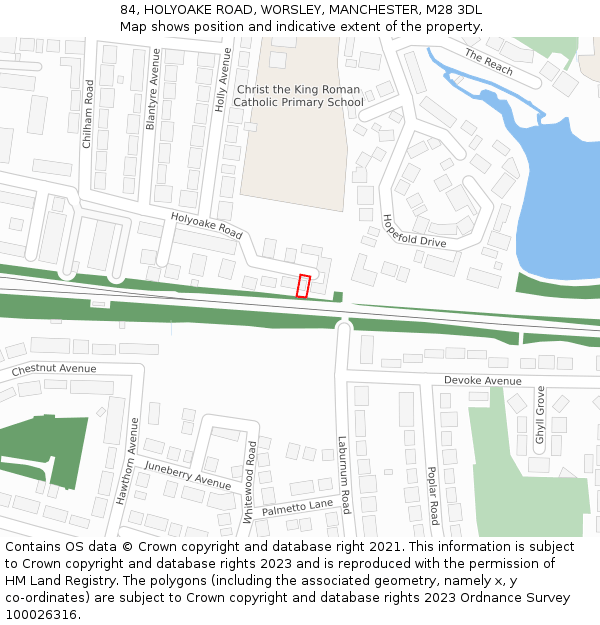 84, HOLYOAKE ROAD, WORSLEY, MANCHESTER, M28 3DL: Location map and indicative extent of plot