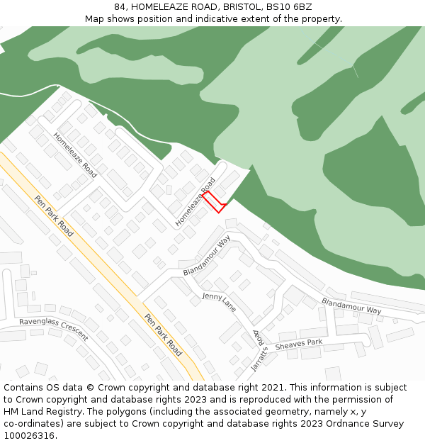 84, HOMELEAZE ROAD, BRISTOL, BS10 6BZ: Location map and indicative extent of plot