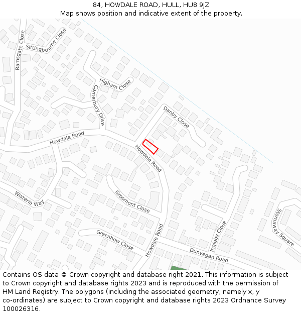 84, HOWDALE ROAD, HULL, HU8 9JZ: Location map and indicative extent of plot