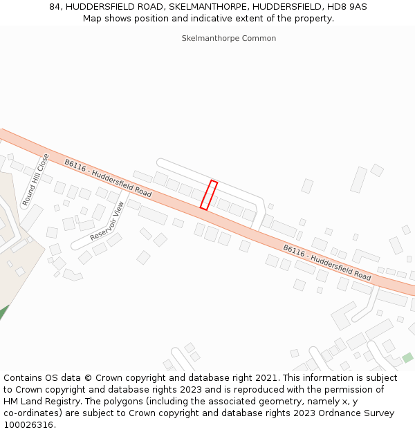 84, HUDDERSFIELD ROAD, SKELMANTHORPE, HUDDERSFIELD, HD8 9AS: Location map and indicative extent of plot