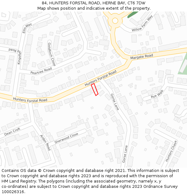 84, HUNTERS FORSTAL ROAD, HERNE BAY, CT6 7DW: Location map and indicative extent of plot