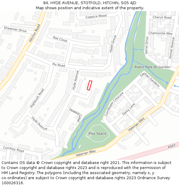 84, HYDE AVENUE, STOTFOLD, HITCHIN, SG5 4JD: Location map and indicative extent of plot