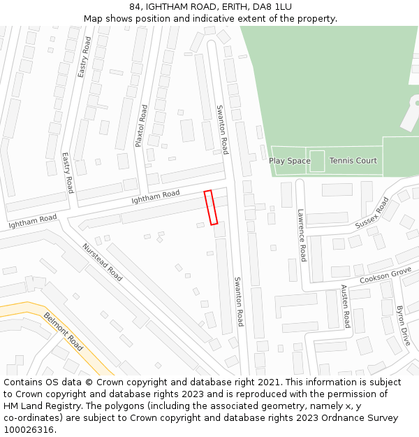 84, IGHTHAM ROAD, ERITH, DA8 1LU: Location map and indicative extent of plot