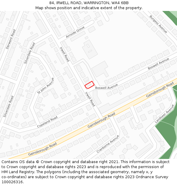 84, IRWELL ROAD, WARRINGTON, WA4 6BB: Location map and indicative extent of plot