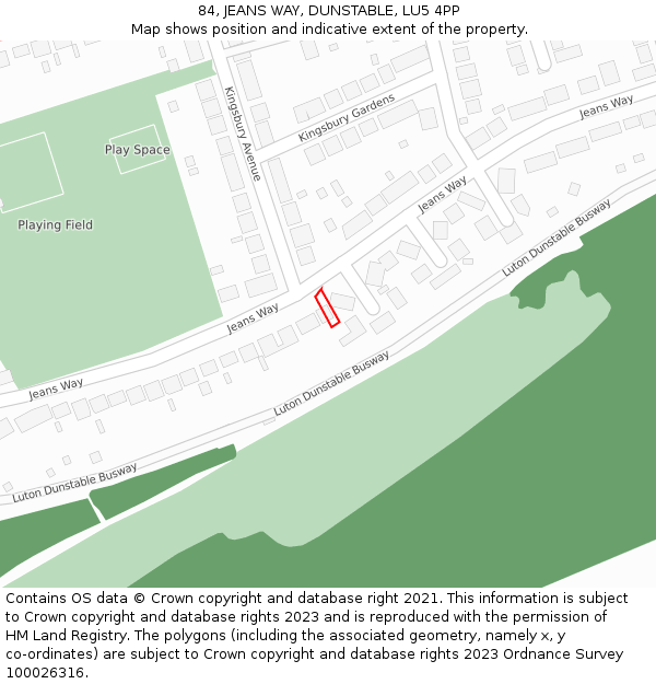 84, JEANS WAY, DUNSTABLE, LU5 4PP: Location map and indicative extent of plot