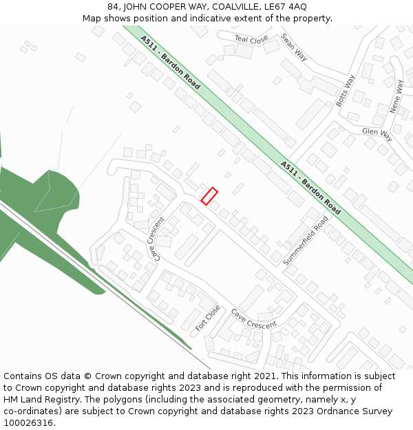84, JOHN COOPER WAY, COALVILLE, LE67 4AQ: Location map and indicative extent of plot